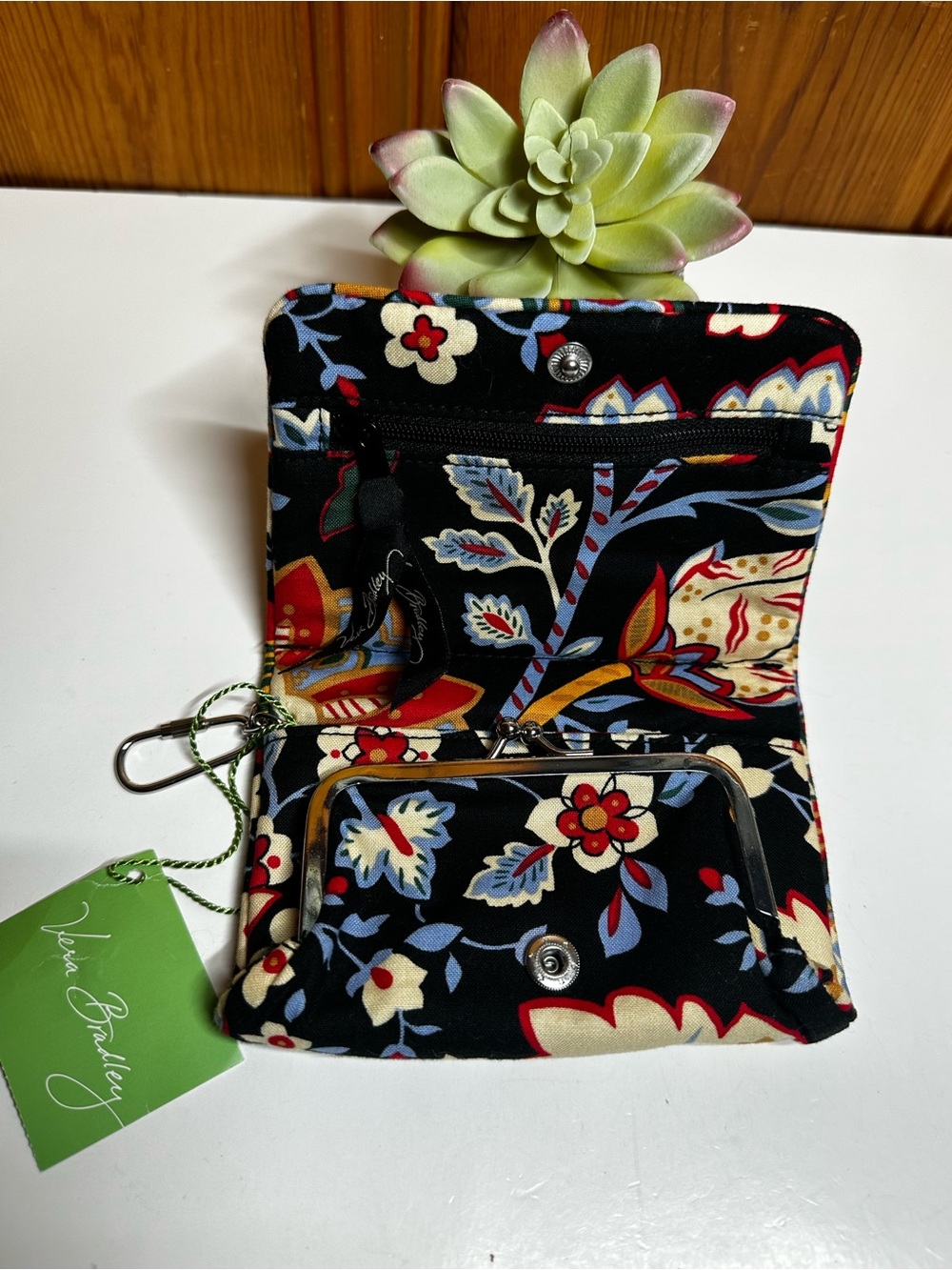Vera Bradley Black Floral Quilted Coin Purse with Multicolor Blooms